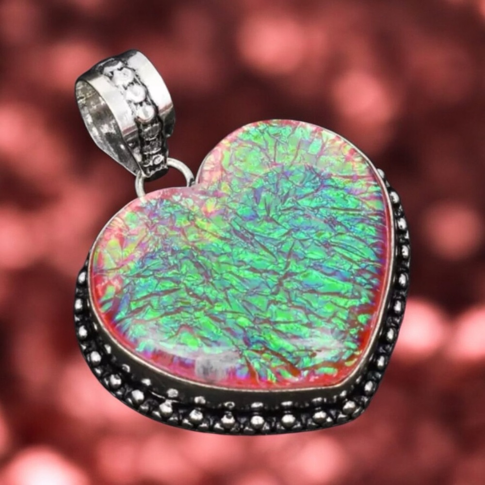 Opal Triplet Heart Pendant with Clear Stones  on the Bail 925 Silver
